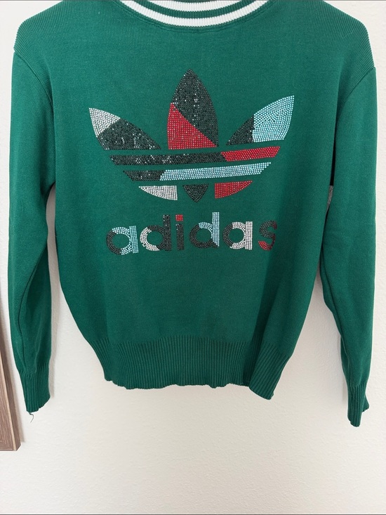 adidas Other - adidas Green Crewneck Sweater with Rhinestone Trefoil